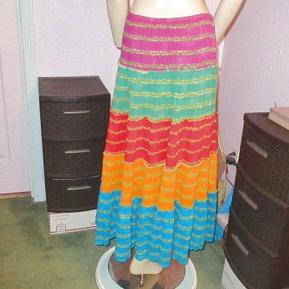 Lauren Ralph Lauren PATCHWORK Maxi Size M SKIRT Rainbow TIERED Flowy COTTON Boho - Picture 8 of 9